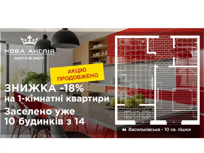 18% знижки на однокімнатні та 24% на двокімнатні квартири для ВПО