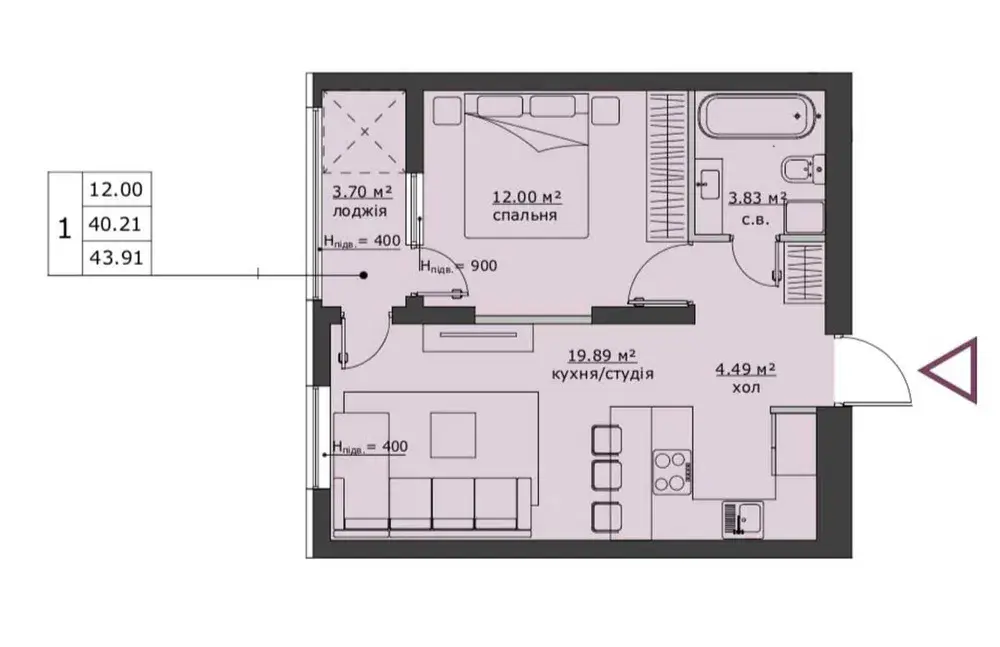 Фото Продаю 1-комнатную квартиру, 42.18 кв. м, Городницкая ул.  Львов, цена: 56950 $, код 2188