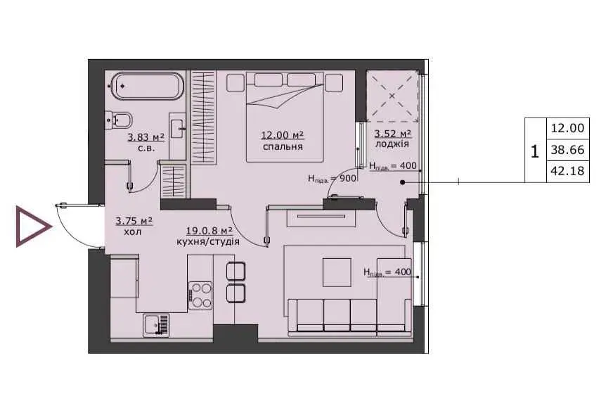 Фото Продаю 1-комнатную квартиру, 42.18 кв. м, Городницкая ул.  Львов, цена: 56950 $, код 2188