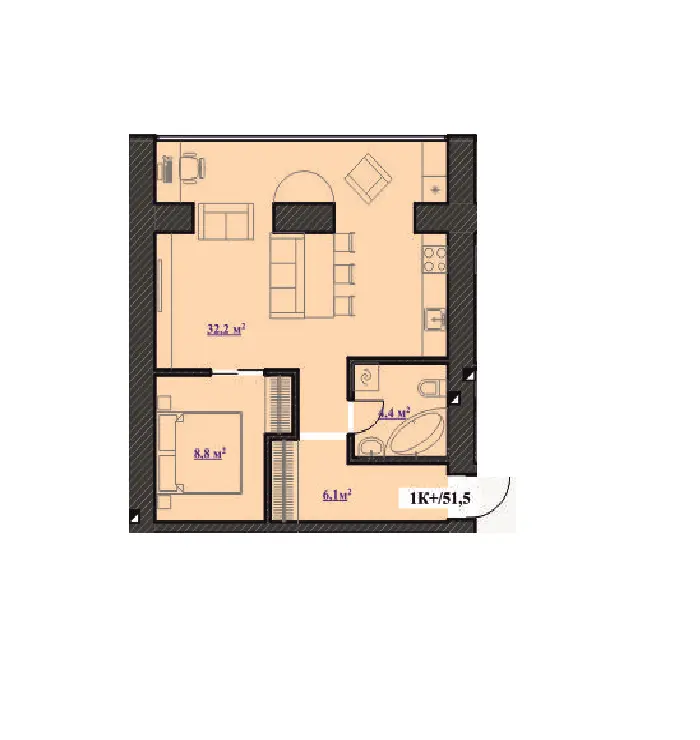 Фото Selling a 1-room apartment, 46.6 sq.m., Petra Malaniuka Street (Ukrayinskykh Dekabrystiv street)  Ivano-Frankivsk, price: 23300 $, code 2307