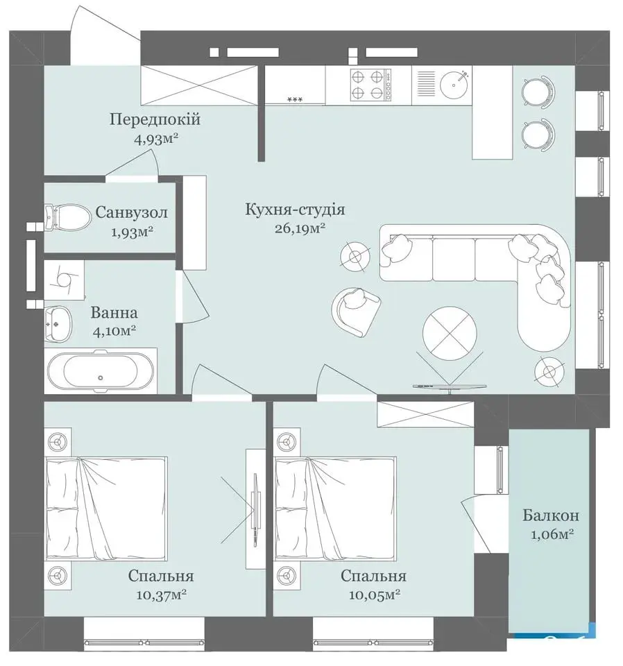 Фото Selling a 2-room apartment, 58.63 sq.m., Tyvodara Lehotskoho Street 64 Uzhhorod, price: 70200 $, code 2779