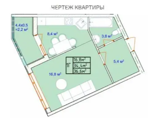 Фото Продаю 1 кімнатну квартиру, 37 кв. м, Фонтанська дорога  Одеса, ціна: 32000 $, код 2818