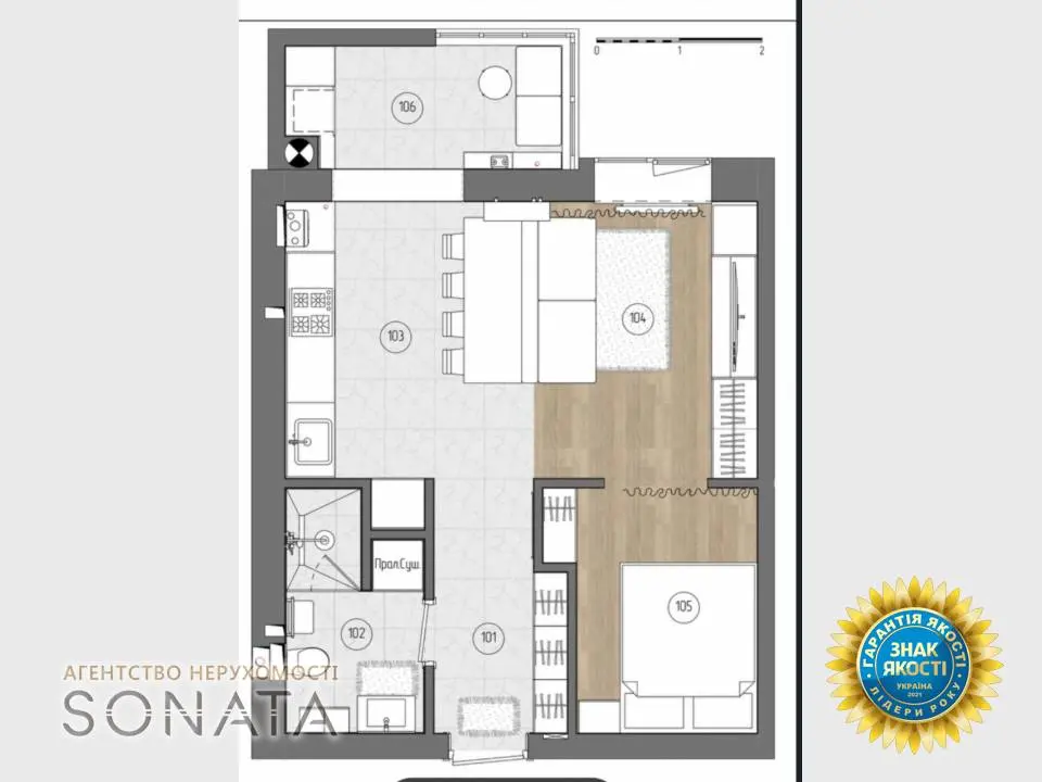 Фото Selling a 1-room apartment, 41 sq.m., Baidy Vyshnyvetskoho Street 101 Cherkasy, price: 78000 $, code 4867