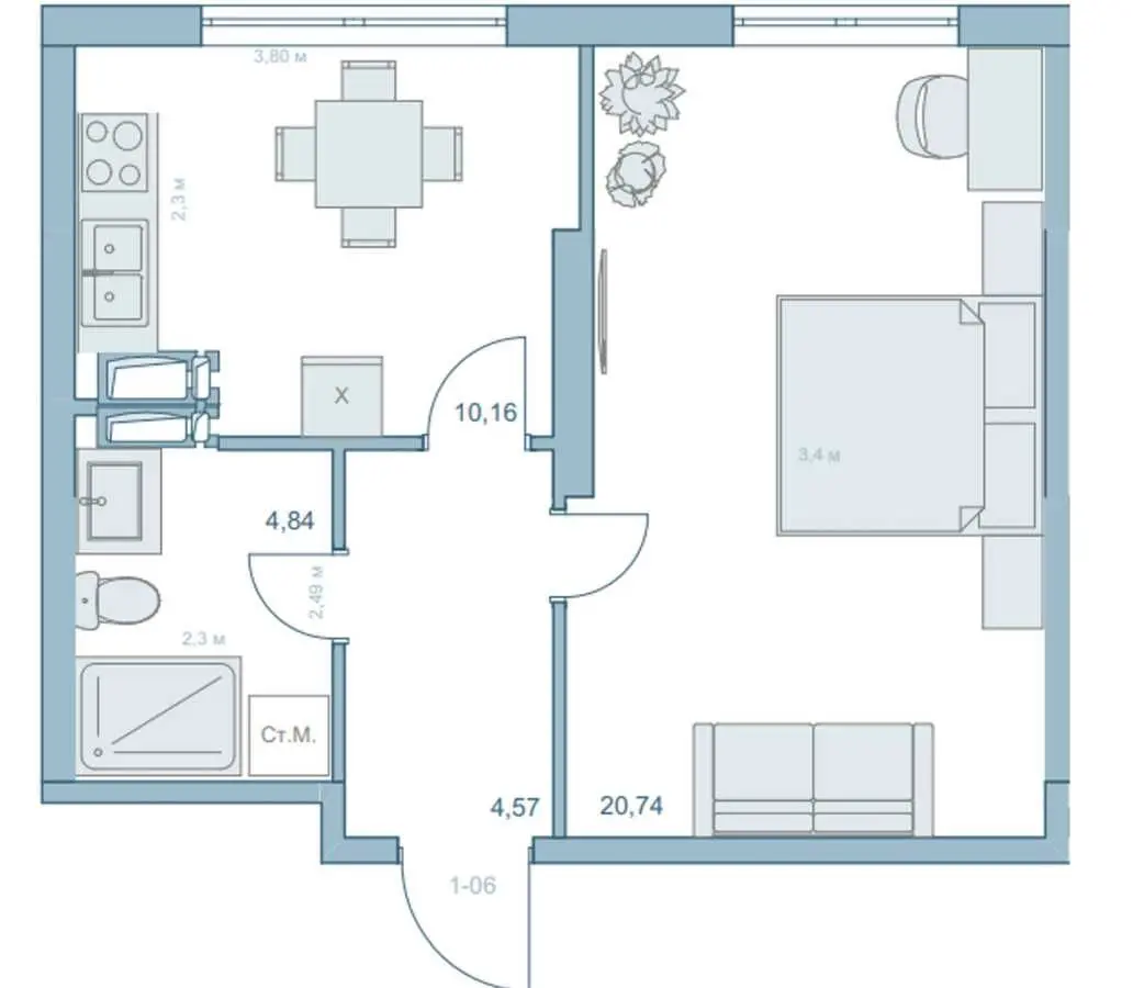 Фото Selling a 1-room apartment, 40.31 sq.m., Stepana Rudanskoho Street 9а Kyiv, price: 39000 USD, code 6310