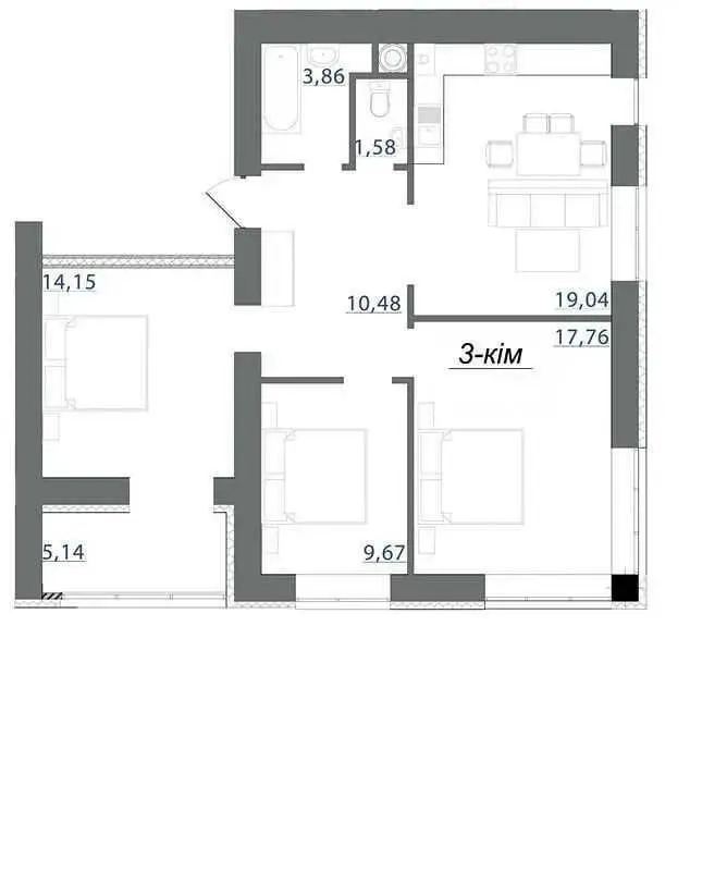 Фото Selling a 3-room apartment, 83.3 sq.m., Buhaia Street  Vovchynets, price: 93000 USD, code 8453