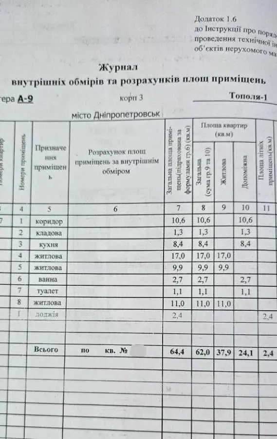 Фото Продаю 3-комнатную квартиру, 64 кв. м, Тополёвая ул. 15 Днепр, цена: 68000 $, код 8681
