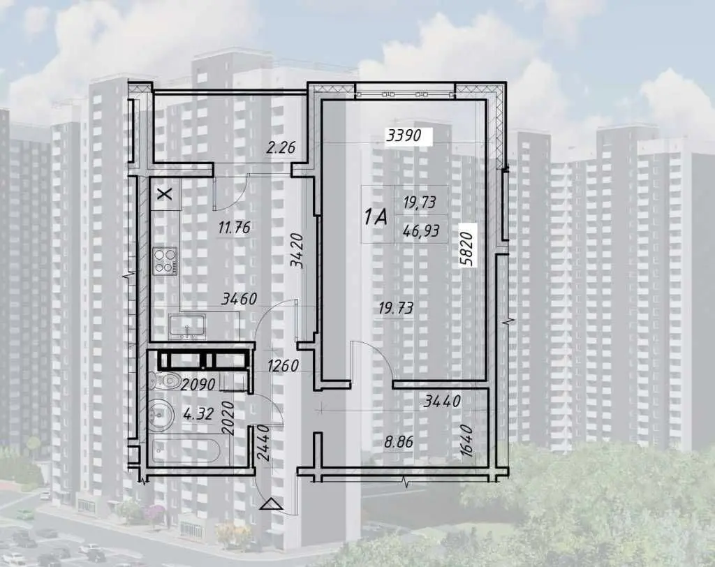 Фото Selling a 1-room apartment, 47 sq.m., Simyi Kulzhenkiv Street (Petra Dehtiarenka Street)  Kyiv, price: 59900 USD, code 9038