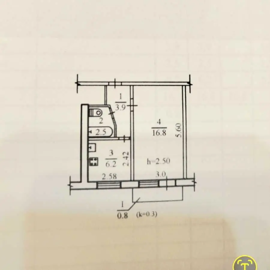 Фото Selling a 1-room apartment, 31 sq.m., Bohdana Khmelnytskoho Avenue (Heroiv Stalinhrada Street)  Dnipro, price: 27000 USD, code 9248