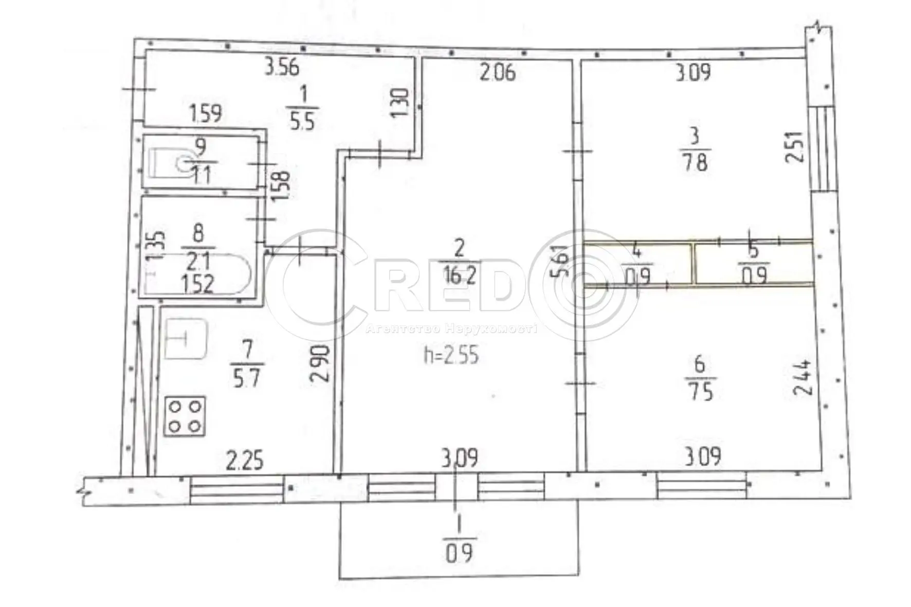 Фото Selling a 3-room apartment, 48.6 sq.m., Yaroslava Mudroho Street (Otto Brozovskoho Street) 74 Kryvyi Rih, price: 12700 $, code 9371