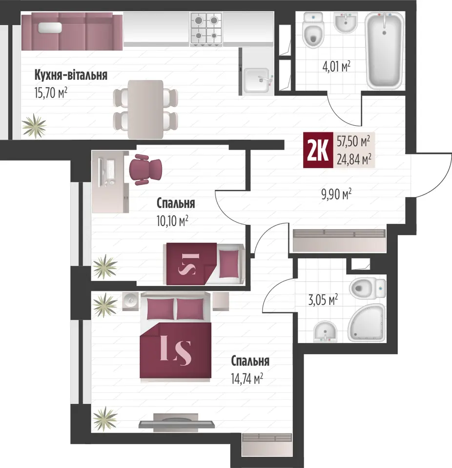 Фото Продаю 2 кімнатну квартиру, 57.5 кв. м, Метрологічна вул. 13 Київ, ціна: 75900 $, код 9642
