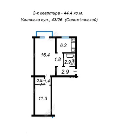 Фото Продаю 2 кімнатну квартиру, 44.4 кв. м, Уманська вул. 43/26 Київ, ціна: 53000 $, код 8090